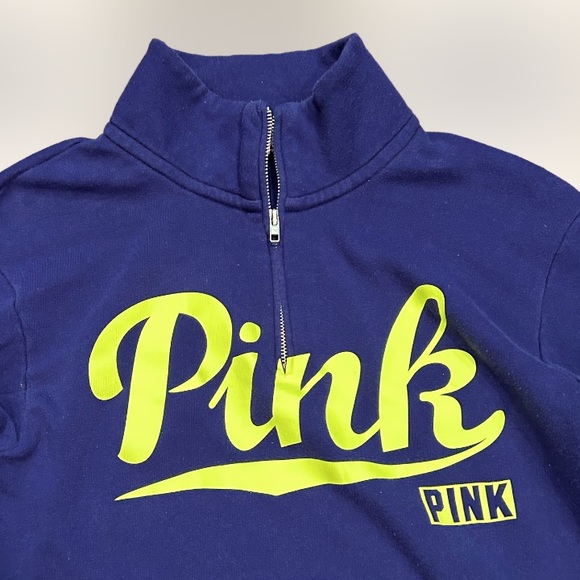 VS PINK Quarter Zip Women’s Purplish/Blue w/ Neon PINK Logo SZ XS - Picture 2 of 5